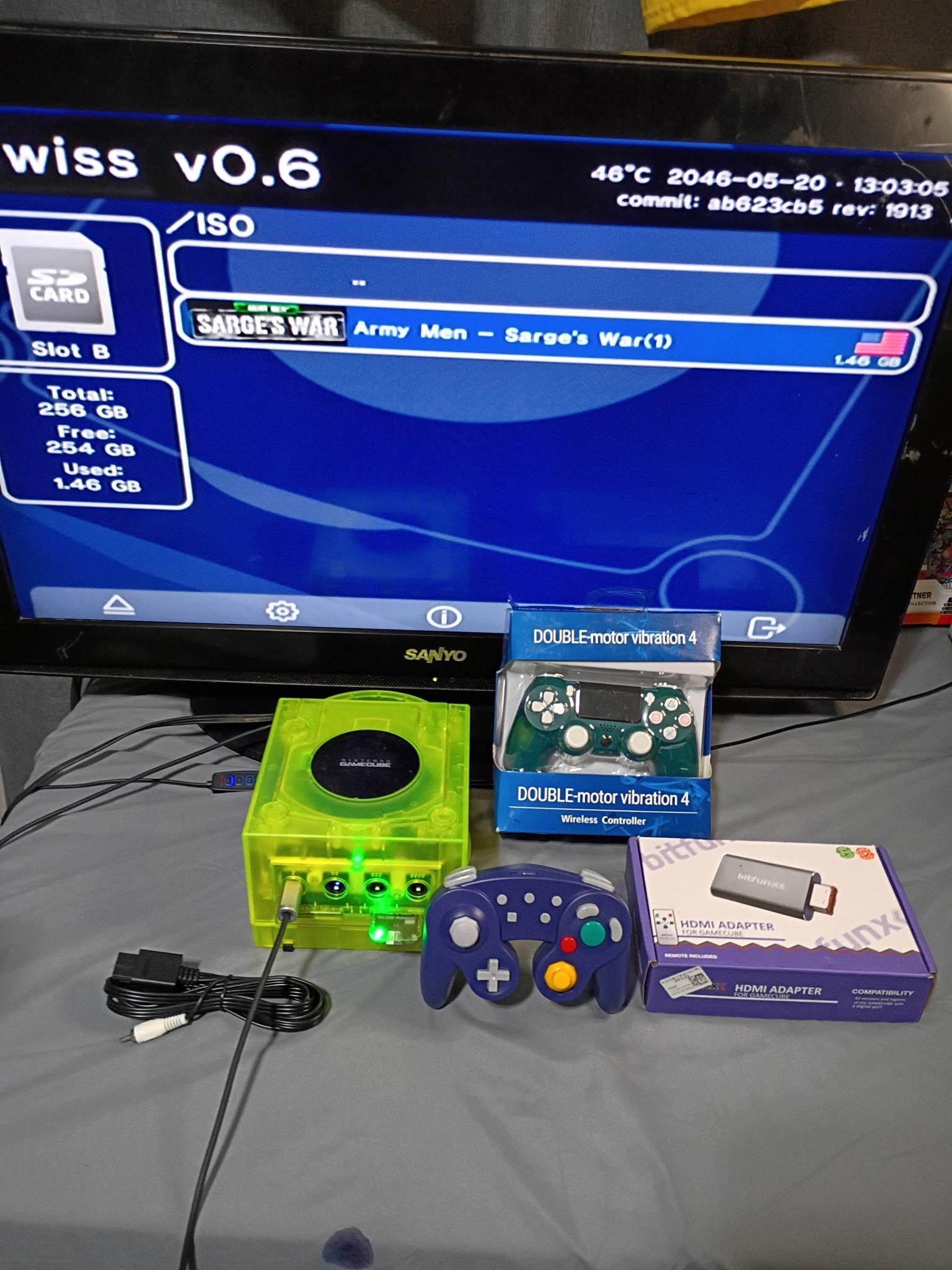 Extreme Green Modded Nintendo GameCube | PicoBoot + Swiss | USB-C Powered | Internal Bluetooth | HDMI Adapter | 256GB SD Card